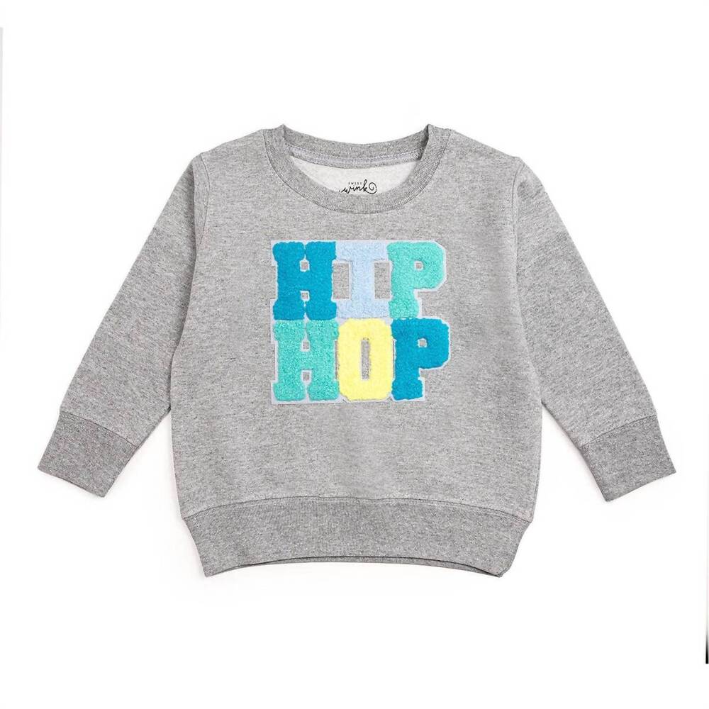 NEW SWEET WINK kid's "hip hop" patch sweatshirt in grey